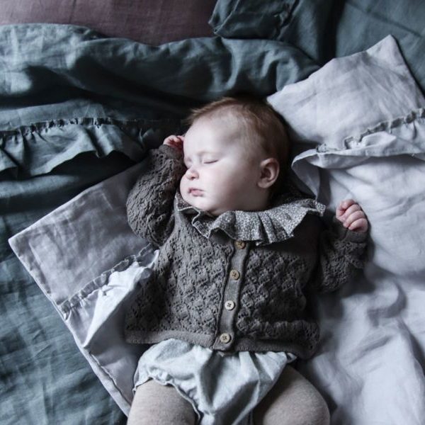 Ng Baby Påslakan av lin med VOLANG, Pudderrosa