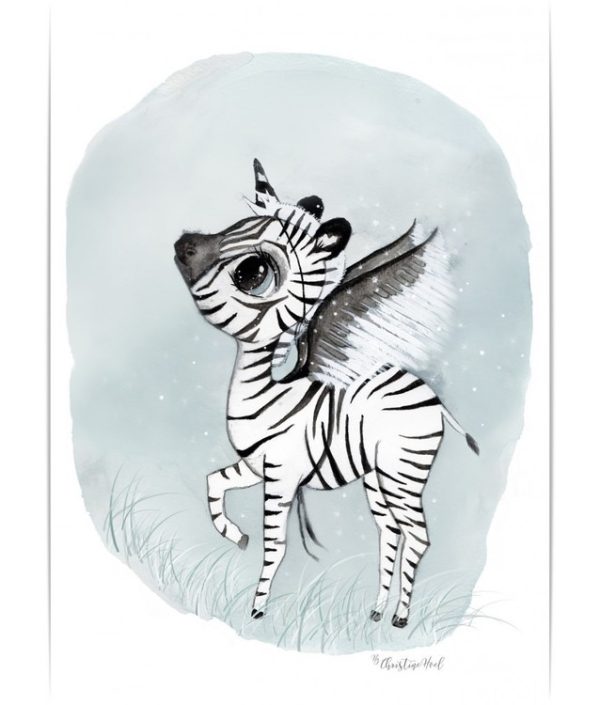 Poster Sebra A4 , By Christine Hoel, Tavle til barnerommet