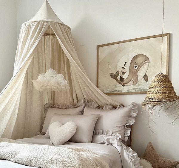 Stor maxi natur sengehimmel i muslin og lin, Cotton & Sweets