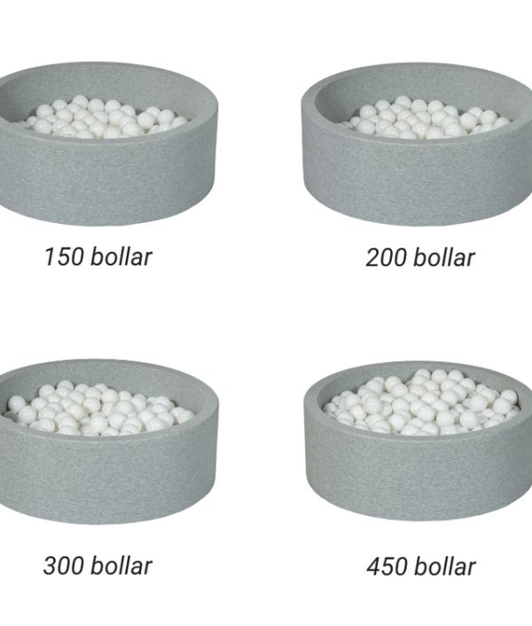 Lysgrå ballbad BASIC, 90x30 med baller (lilla, turkis, mint)