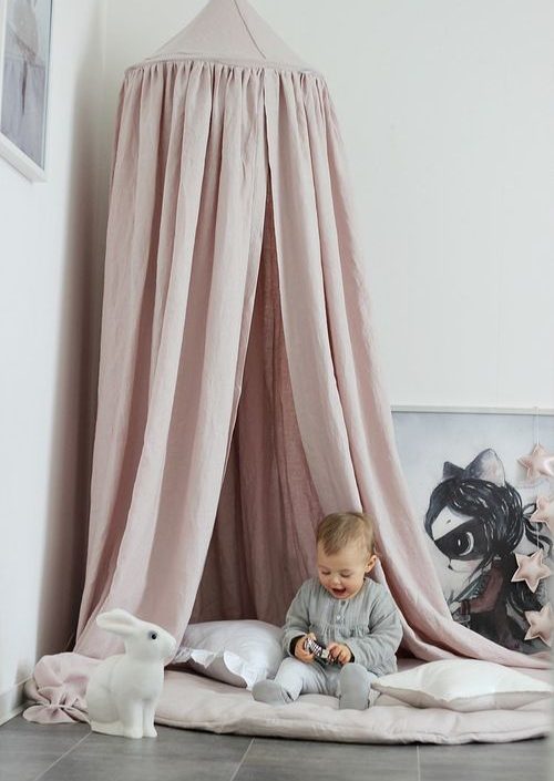 Stor puderrosa maxi sengehimmel lin, Cotton & Sweets