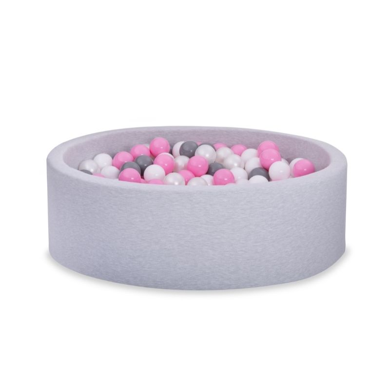 Lysegrå ballhav BASIC, 90x30 med baller (pudderrosa, hvit, pearl, grå)