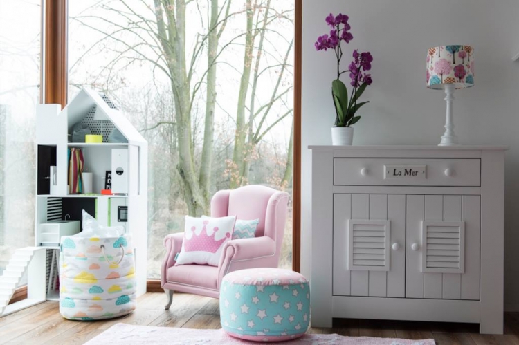 Sittepouf pink&mint stjerner