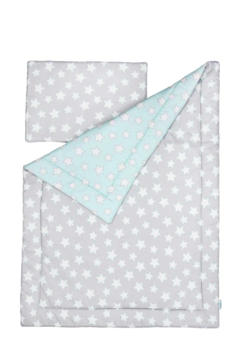 Barnesengeklær inkl Dyne & Pute, Sengesett 100x135 mint&grey stars