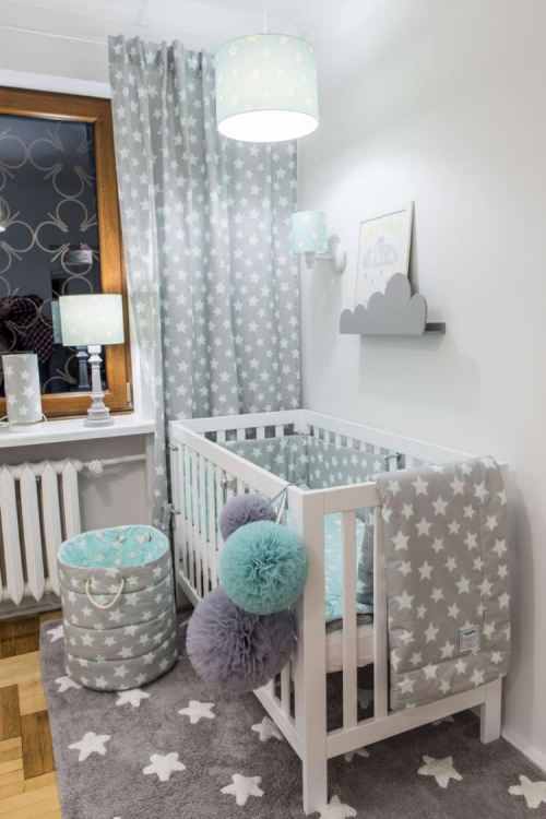 Barnesengeklær inkl Dyne & Pute, Sengesett 100x135 mint&grey stars - Bilde 3