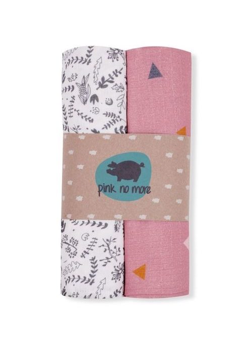 Koseklut muslin-bambu, botanic & pink, Pink No More - 2-pack
