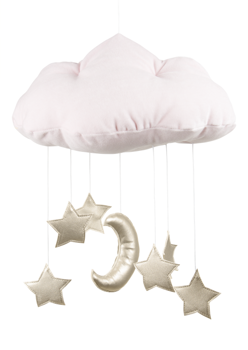 Lysrosa sengemobile sky med gullstjerner, Cotton & Sweets