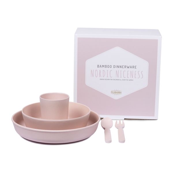 Filibabba, bambus matsett rosa, 5 deler