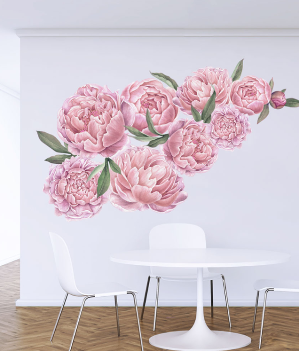 Rosa peoner veggklistremerker, veggdekorasjon L