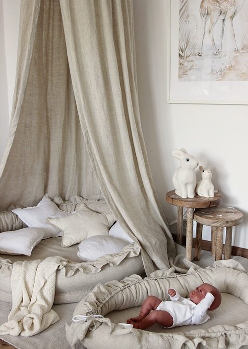 Natur/beige sengbaldakin av lin til barnerommet med lysslynge , Cotton&Sweets