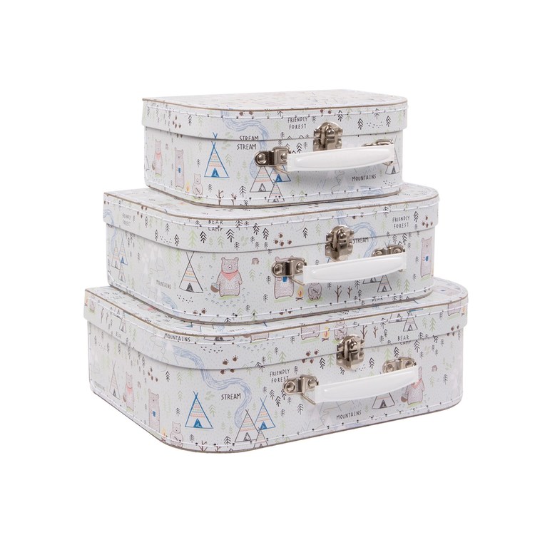 Sass & Belle, oppbevaringsbokser koffert Skog, 3-pack