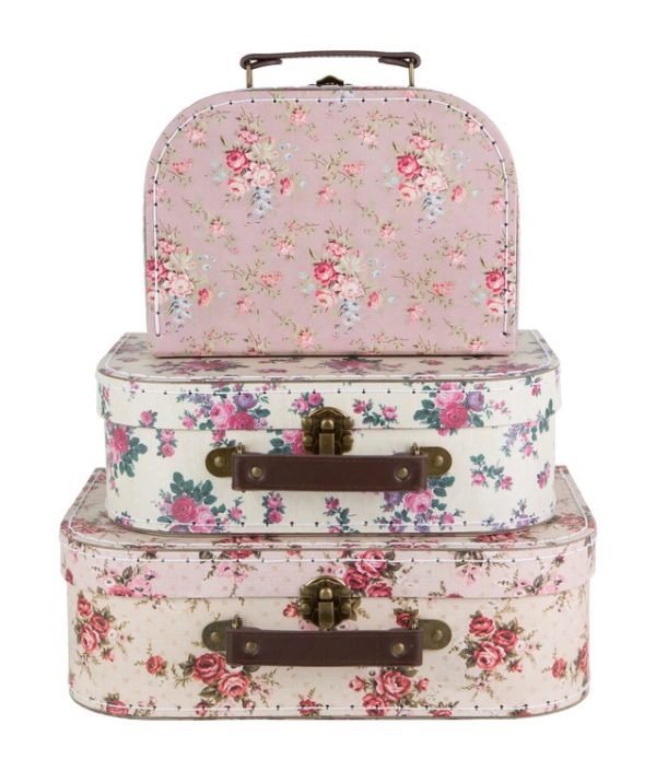 Sass & Belle, oppbevaringsbokser koffert vintage rose, 3-pack