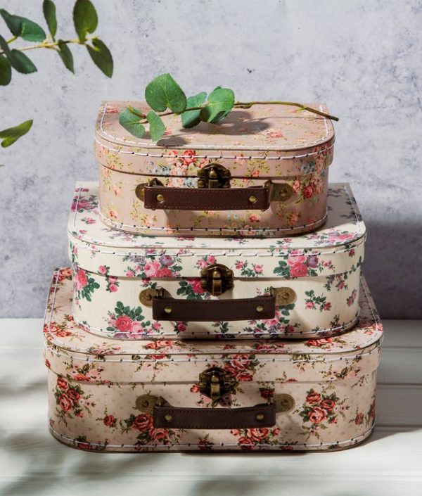 Sass & Belle, oppbevaringsbokser koffert vintage rose, 3-pack