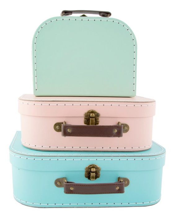 Sass&Belle, oppbevaringsbokser koffert pastellfarger retro, 3-pakk
