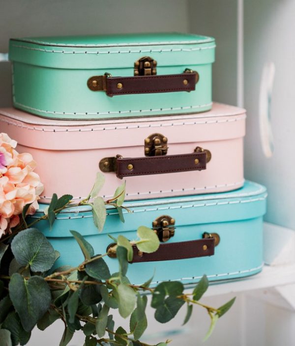 Sass&Belle, oppbevaringsbokser koffert pastellfarger retro, 3-pakk