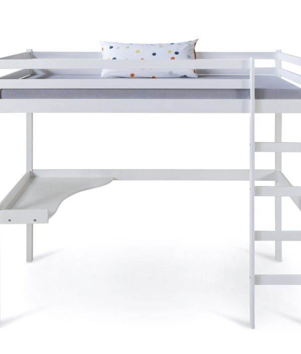 Hvit loftsseng med skrivebord 90x200