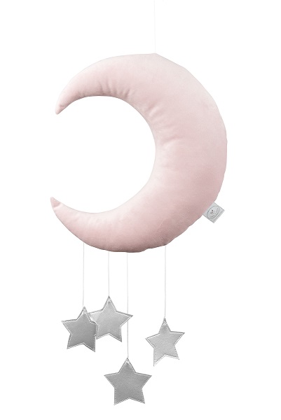 Sengemobil pudderrosa måne med sølvstjerner, Cotton & Sweets