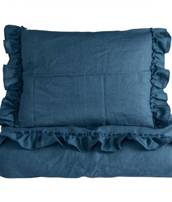 Ng Baby Påslakan av lin med VOLANG, Dusty Blue