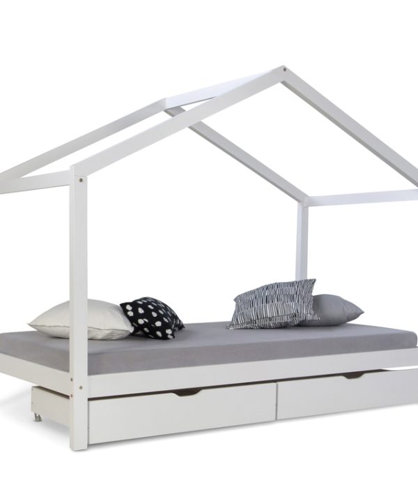 Hvit husseng 90x200 med oppbevaringsskuffer
