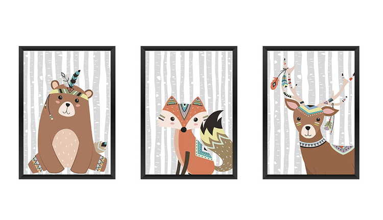 Plakater til barnerom , 3-pack A4 , skogens venner