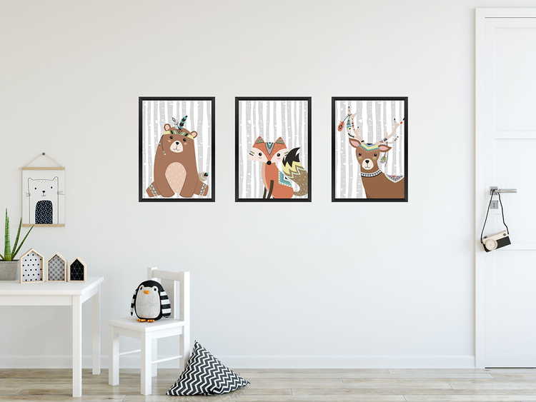 Plakater til barnerom , 3-pack A4 , skogens venner - Bilde 2