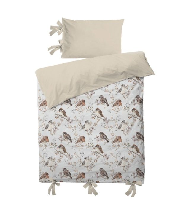 Dekornik, sengesett 100x135, junior birds white grey
