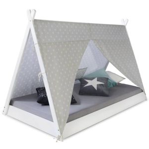 Hvit husseng tipi med gardin 90x200