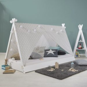 Hvit husseng tipi med gardin 90x200