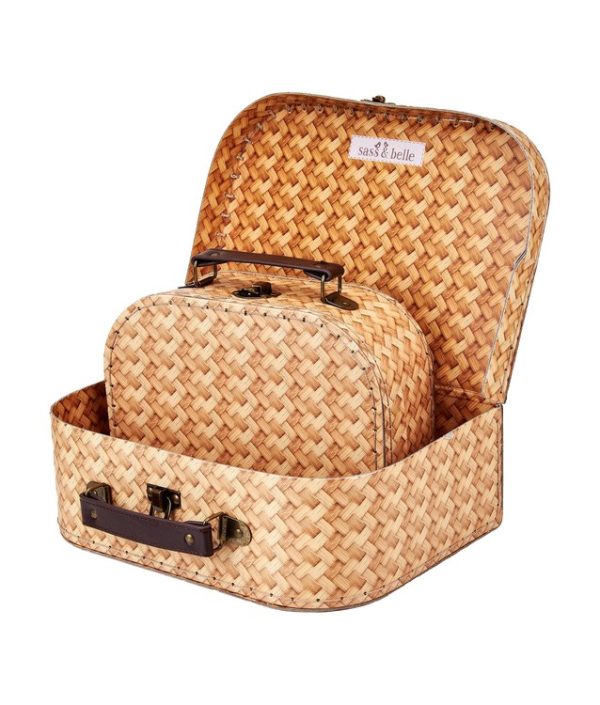 Sass & Belle, oppbevaringsbokser koffert rattan print, 2-sett