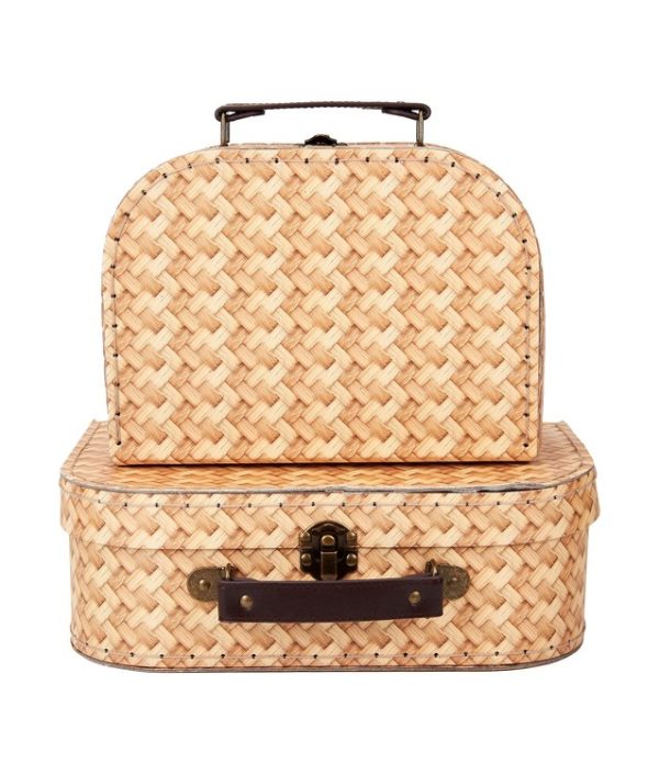 Sass & Belle, oppbevaringsbokser koffert rattan print, 2-sett