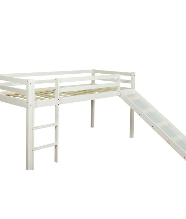 Hvit loftseng med rutsjebane 90x200 cm