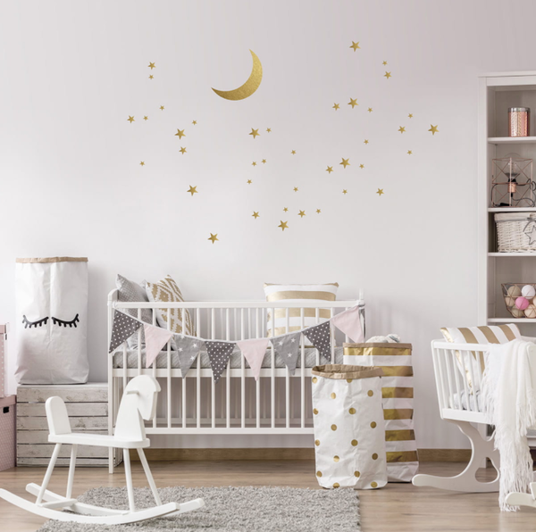 Babylove, veggklistremerke gull måne med stjerner