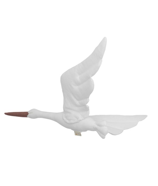 Hvit stork av lin, veggdekorasjon
