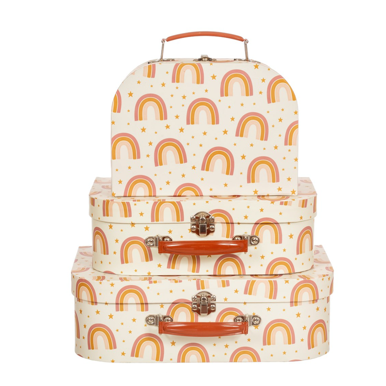 Sass & Belle, oppbevaringsbokser koffert rainbow earth, 3-pack