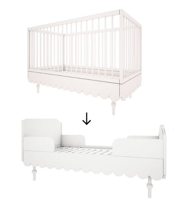 Woodluck, 2 in 1, hvit sprinkelseng og juniorseng Babushka