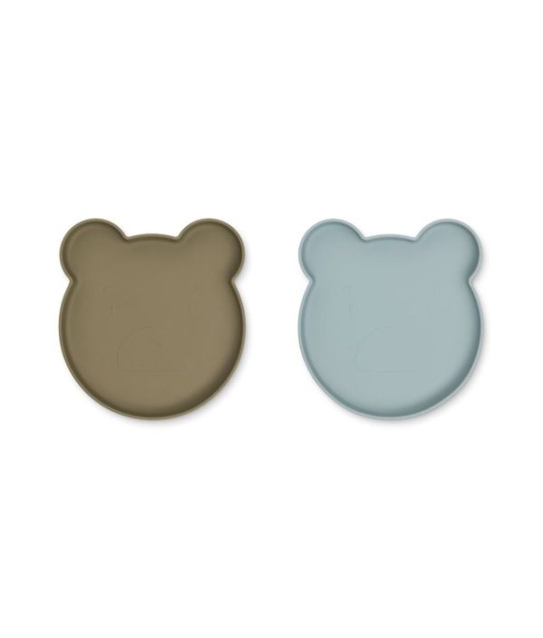 Liewood, Marty silikontallrik 2-pakk, Mr bear khaki/blue fog mix
