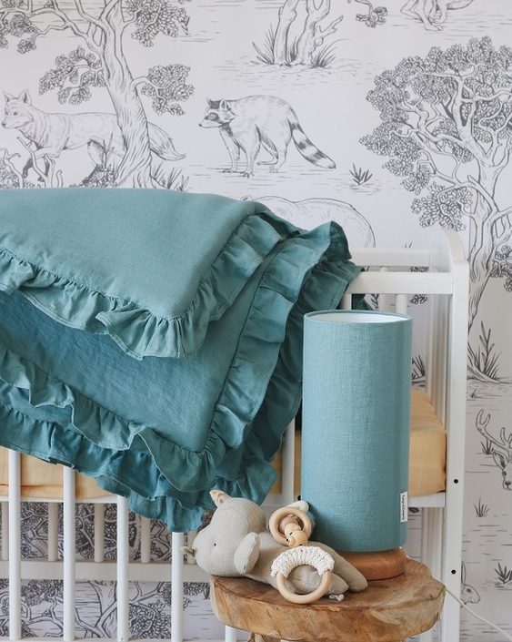 Lamps&Company, Blått lin sengesett 100x135 cm med fyll, sprinkelseng