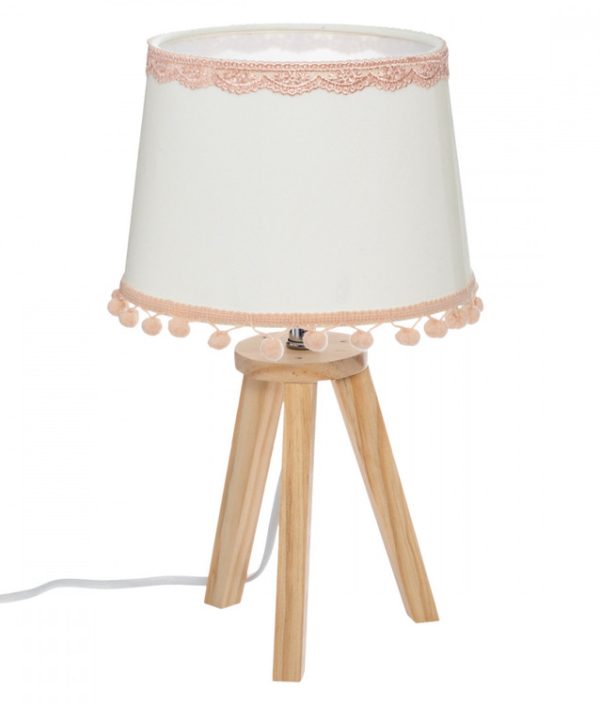 Bordlampe med pompom til barnerommet, hvit/rosa