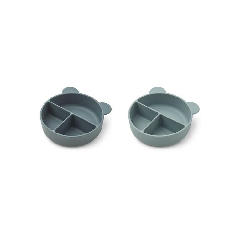 Liewood, Connie 2-pack silikonskål med rom, Whale blue mix