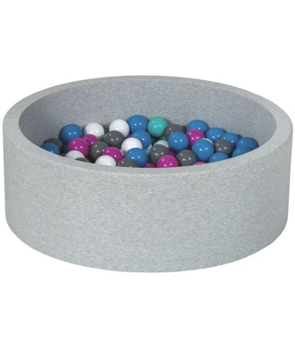 Lysegrå ballhav BASIC, 90x30 med baller (blå, grå, rosa, hvit)