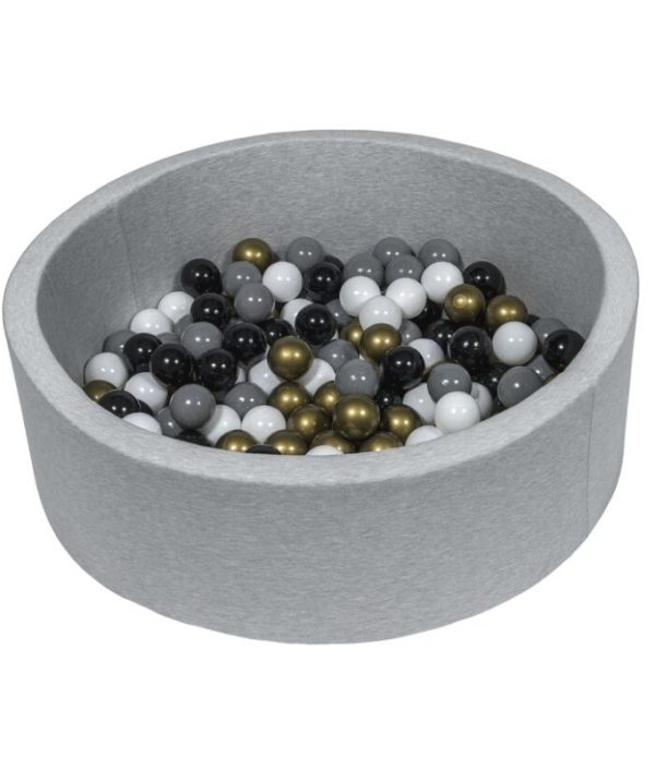 Lysgrå ballhav BASIC, 90x30 med baller (gull, grå, svart, hvit)
