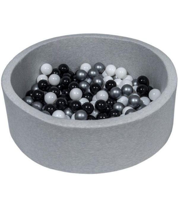 Lysgrå ballbasseng BASIC, 90x30 med baller (svart, sølv, hvit)
