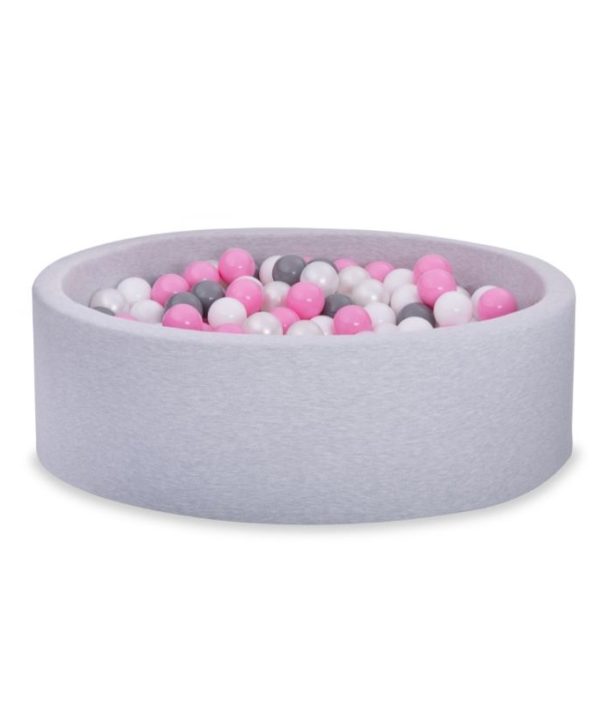 Lysegrå ballhav BASIC, 90x30 med baller (pudderrosa, hvit, pearl, grå)