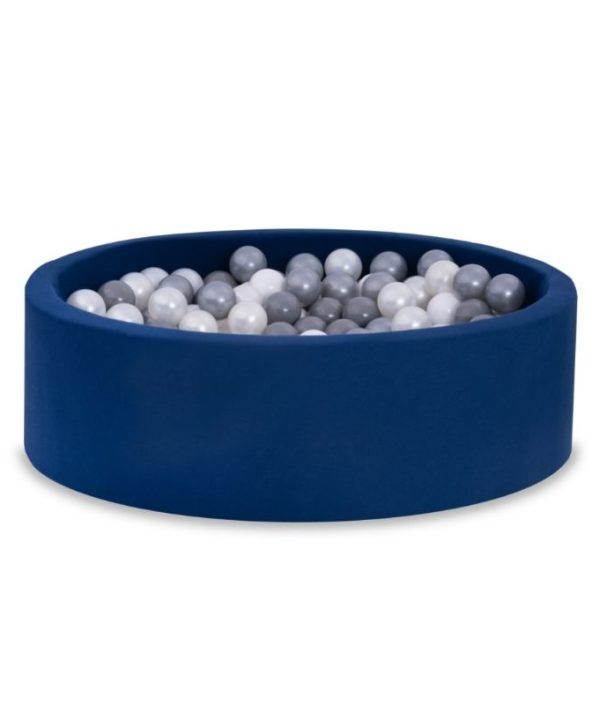 Mørkeblå ballbasseng BASIC, 90x30 med baller (hvit, perle, grå, sølv)