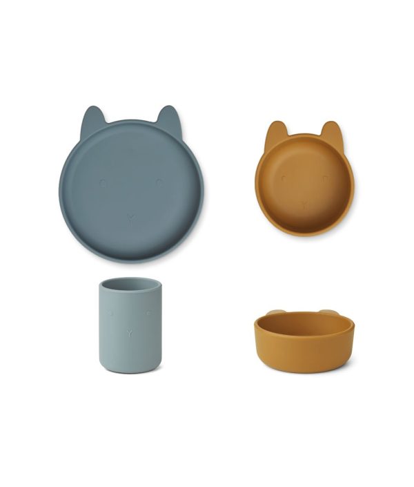 Liewood, Cyrus silikon matsett 3 deler, Rabbit blue multi mix
