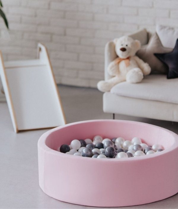 Rosa ballbad BASIC, 90x30 med baller (grå,sølv,perle,hvit)