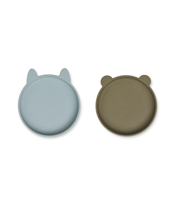 Liewood, Olivia silikontallrik 2-pakk, Blue fog/khaki mix