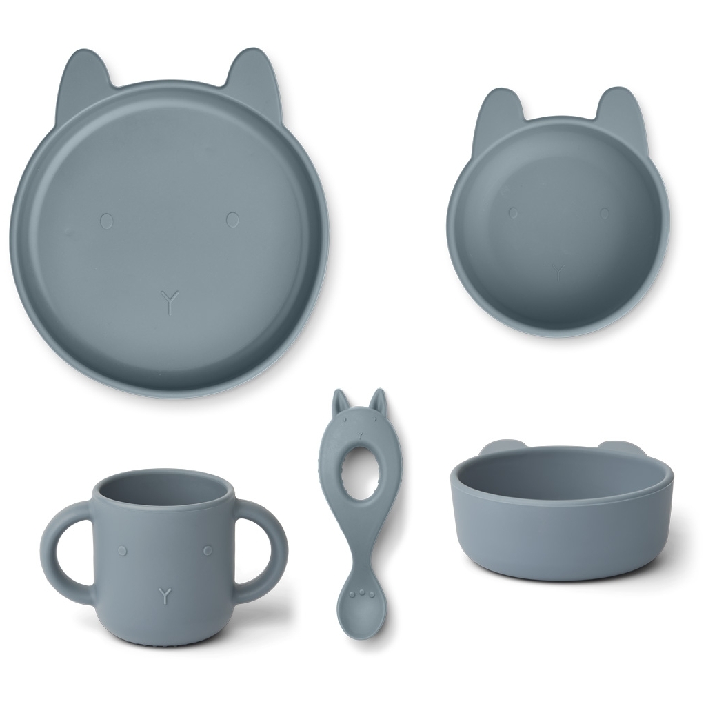 Liewood, Vivi silikon matsett 4 deler, Rabbit whale blue
