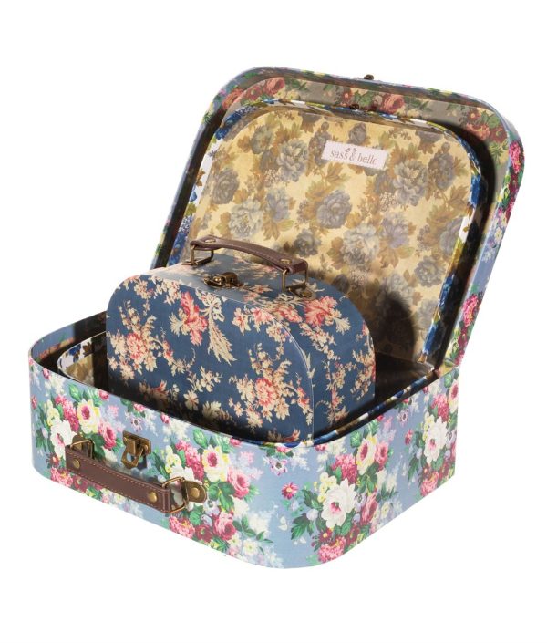 Sass & Belle, oppbevaringsbokser Blue vintage rose, 3-pakk
