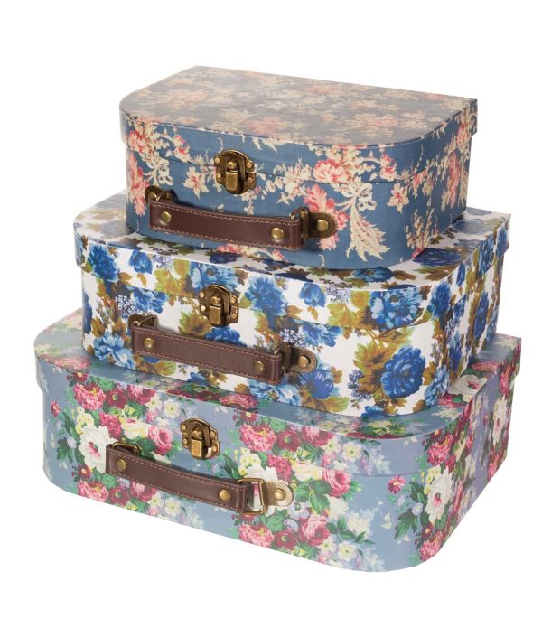 Sass & Belle, oppbevaringsbokser Blue vintage rose, 3-pakk